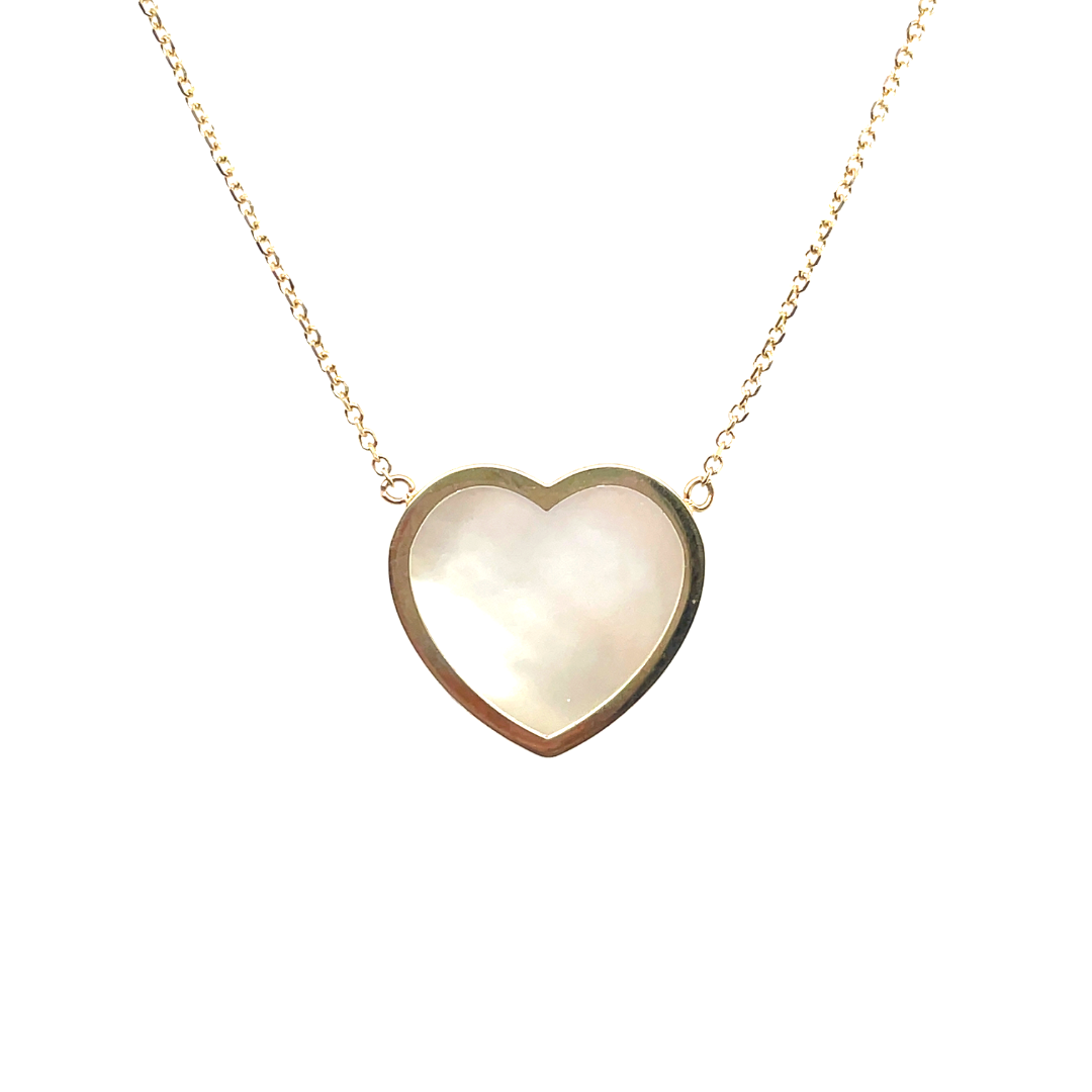 MOTHER OF PEARL HEART STATIONARY PENDANT; 18